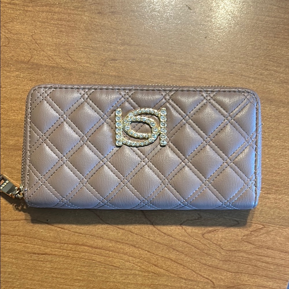 Elegant Quilted Wallet with Rhinestone Logo